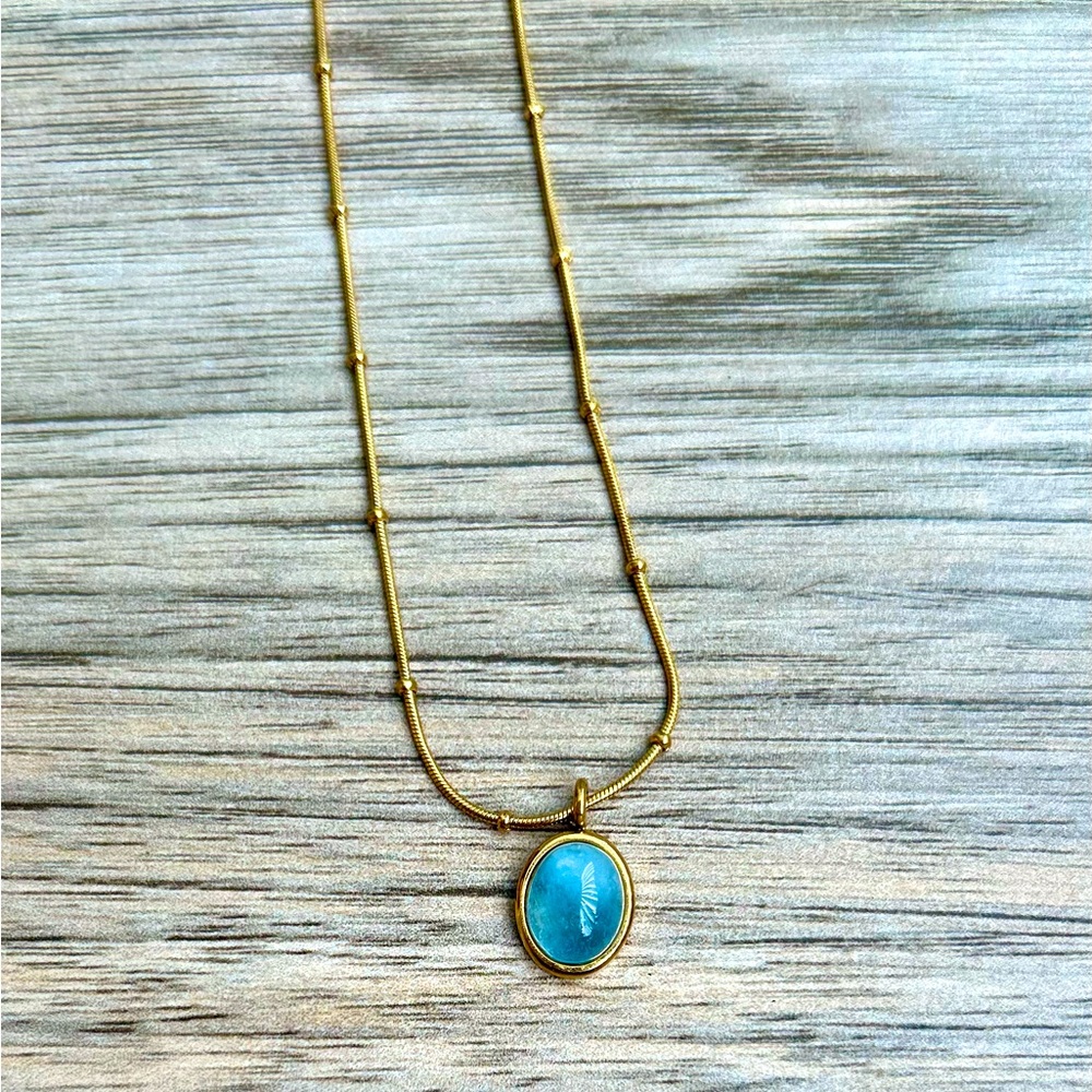 Aquamarine pendant necklace. 18K gold plated over silver.